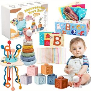 Baby Toys for 6+ Month Old, 4 in 1 Toys 6 to 12 Months with Baby Stacking Toys, Baby Sensory Toys for 1 Year Old Boy Girl Infant Toddler Toys Gifts Birthday Gifts