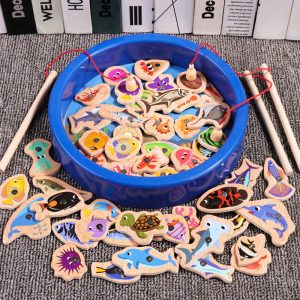 Magnetic Ocean Fishing Game - Wooden Educational Toy for Youngsters, Enhances Hand-Eye Coordination & Focus, Perfect Parent-Youngsters Interactive Activity